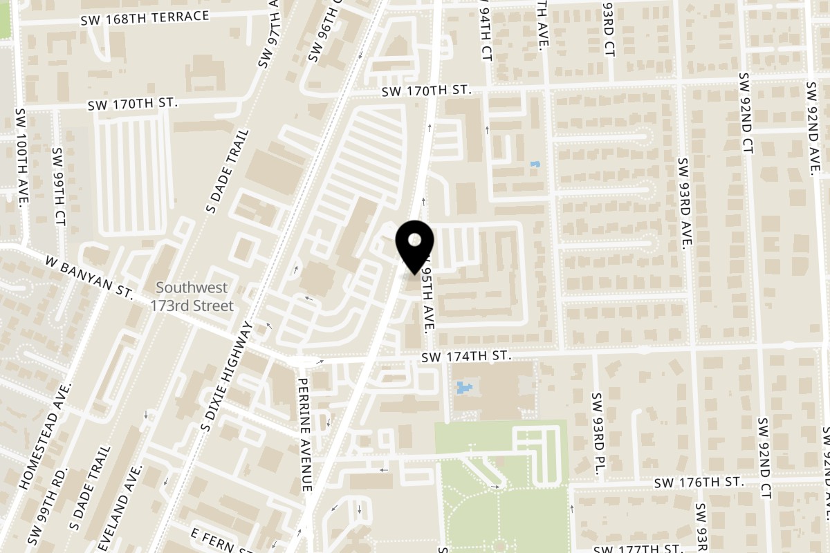 Map showing the location of Aromas del Peru Palmetto Bay on 17225 S Dixie Hwy Unit 100 in Palmetto Bay